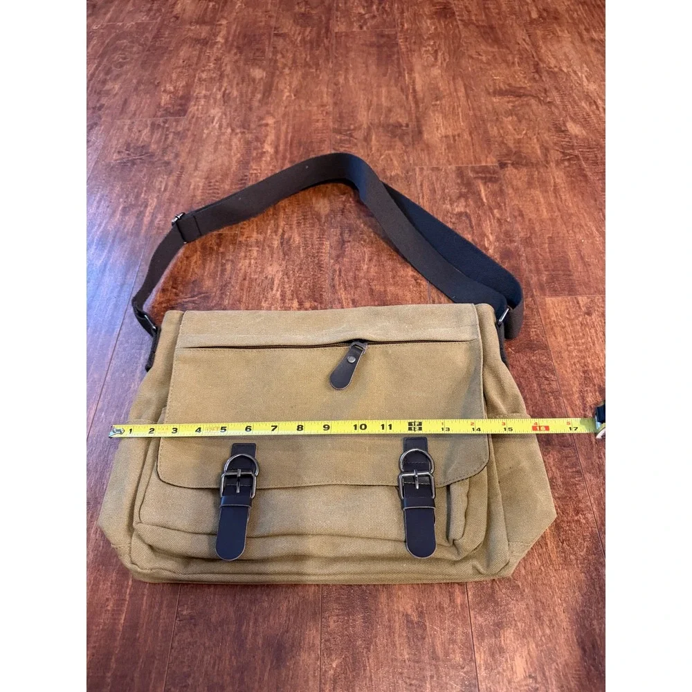 Khaki Tan Canvas Messenger Bag Laptop Satchel Shoulder Crossbody Travel Bag